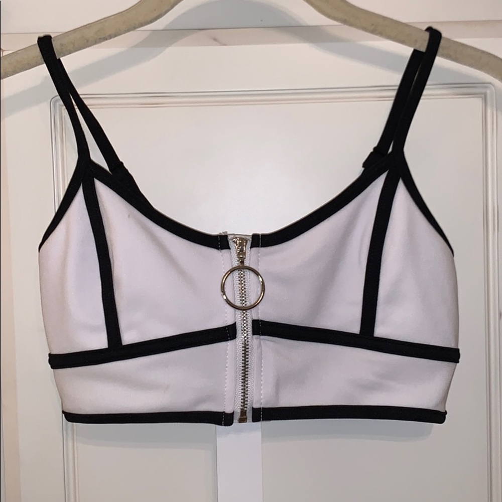 LF White Zip Up crop top